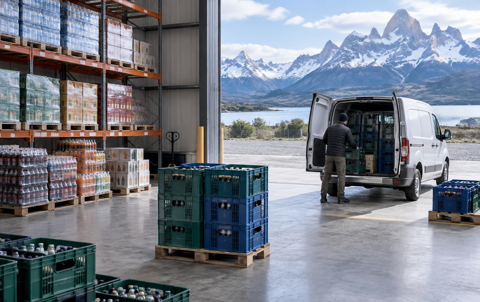Depósito ficticio de AquaNorte Distribuciones con mercadería lista para reparto